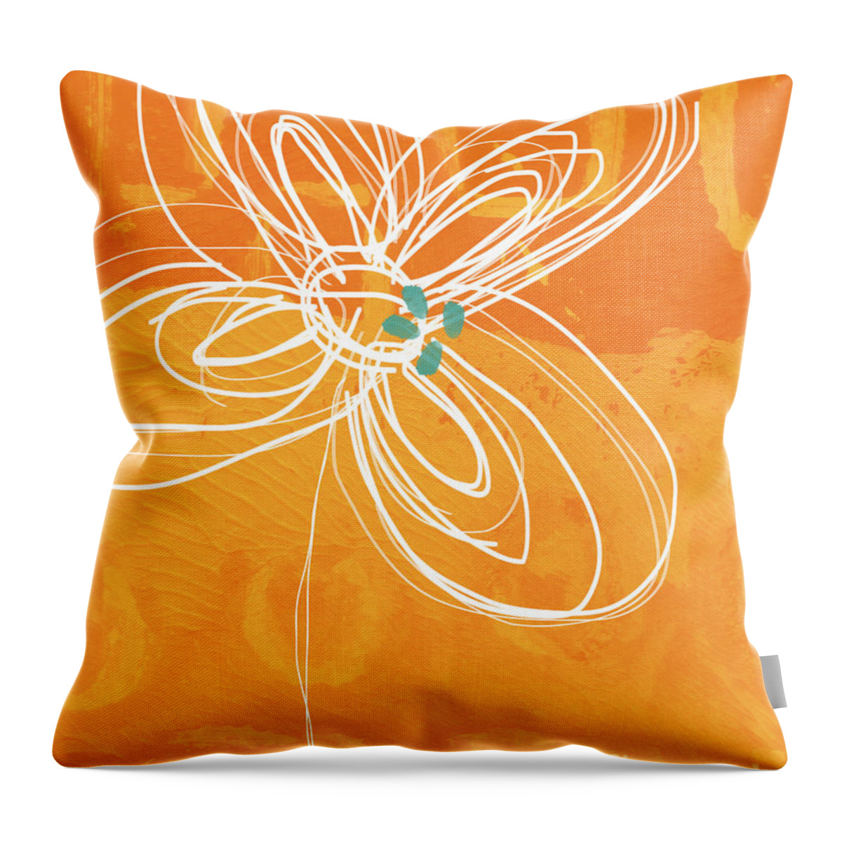 Flower Throw Pillow featuring the painting White Flower on Orange by Linda Woods