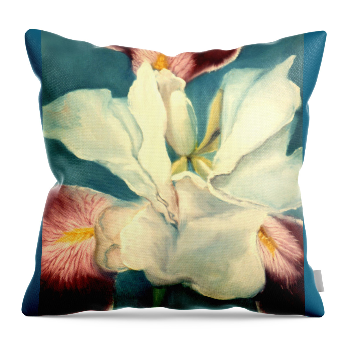 Flowers Throw Pillow featuring the painting White Iris by Anni Adkins