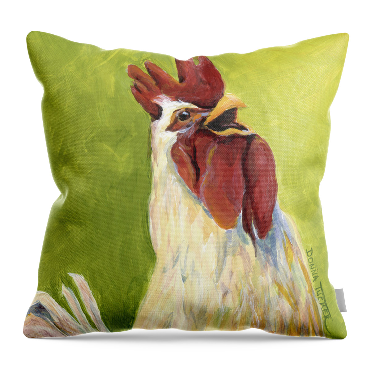 Rooster Throw Pillow featuring the painting White Rooster by Donna Tucker