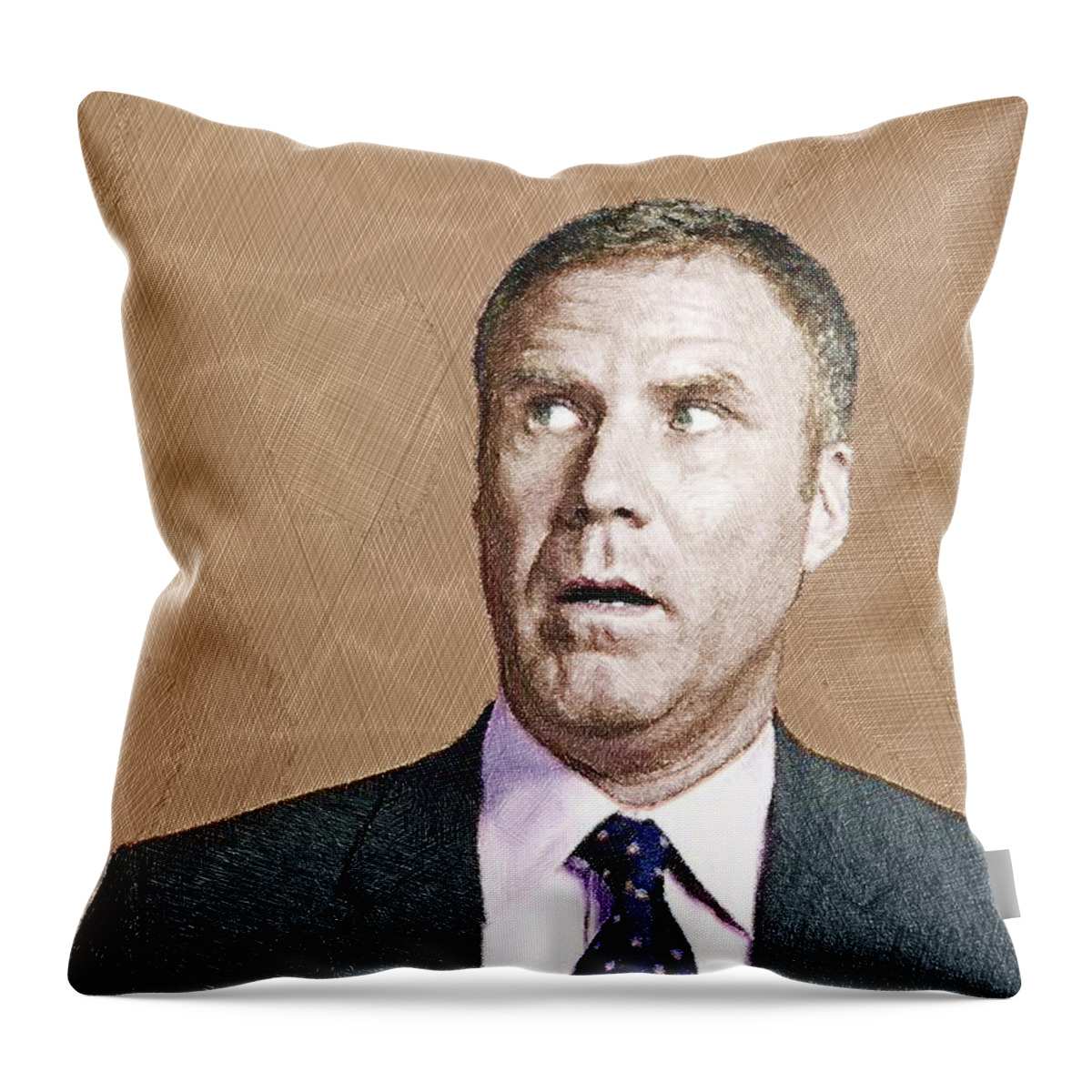 Anchorman Throw Pillow featuring the painting Will Ferrell by Tony Rubino