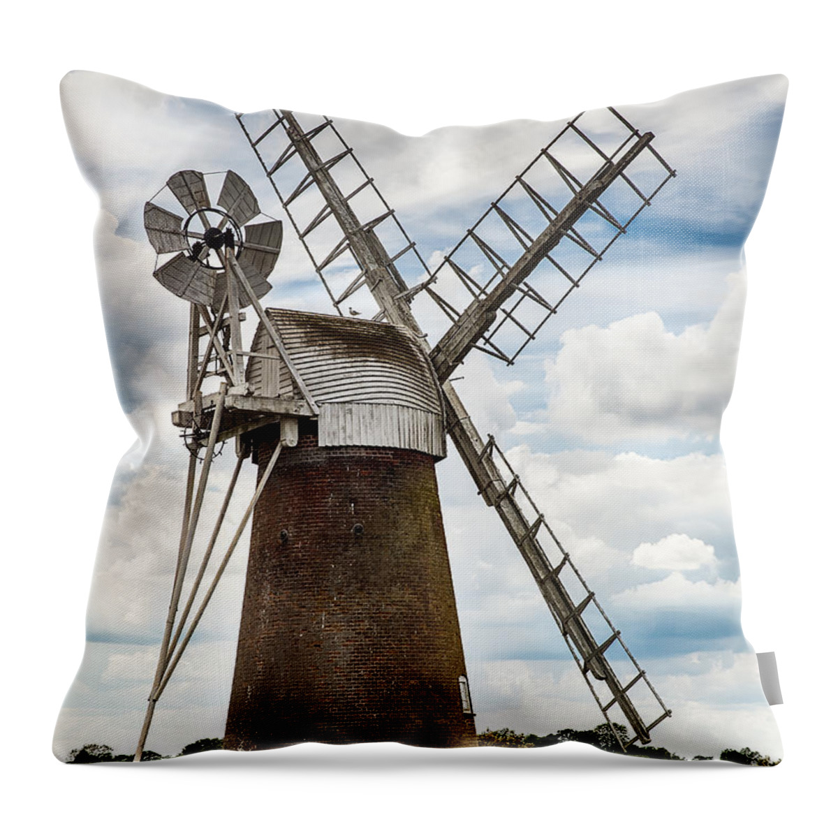 Windmill Throw Pillow featuring the photograph Windmill in Norfolk UK by Simon Bratt