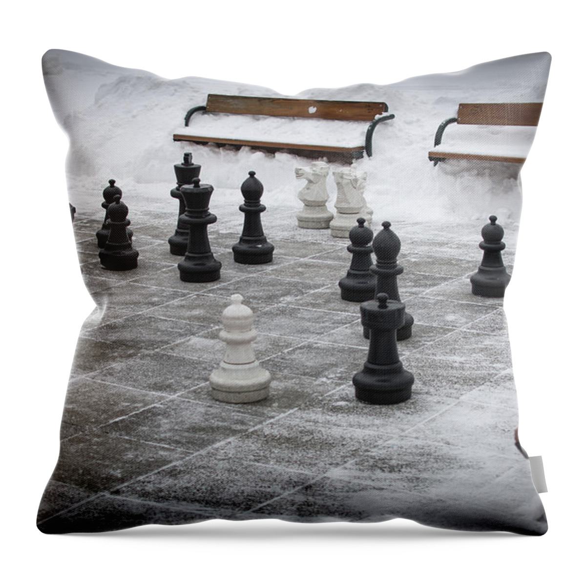 Chess Throw Pillow featuring the photograph Winter Outdoor Chess by Andreas Berthold