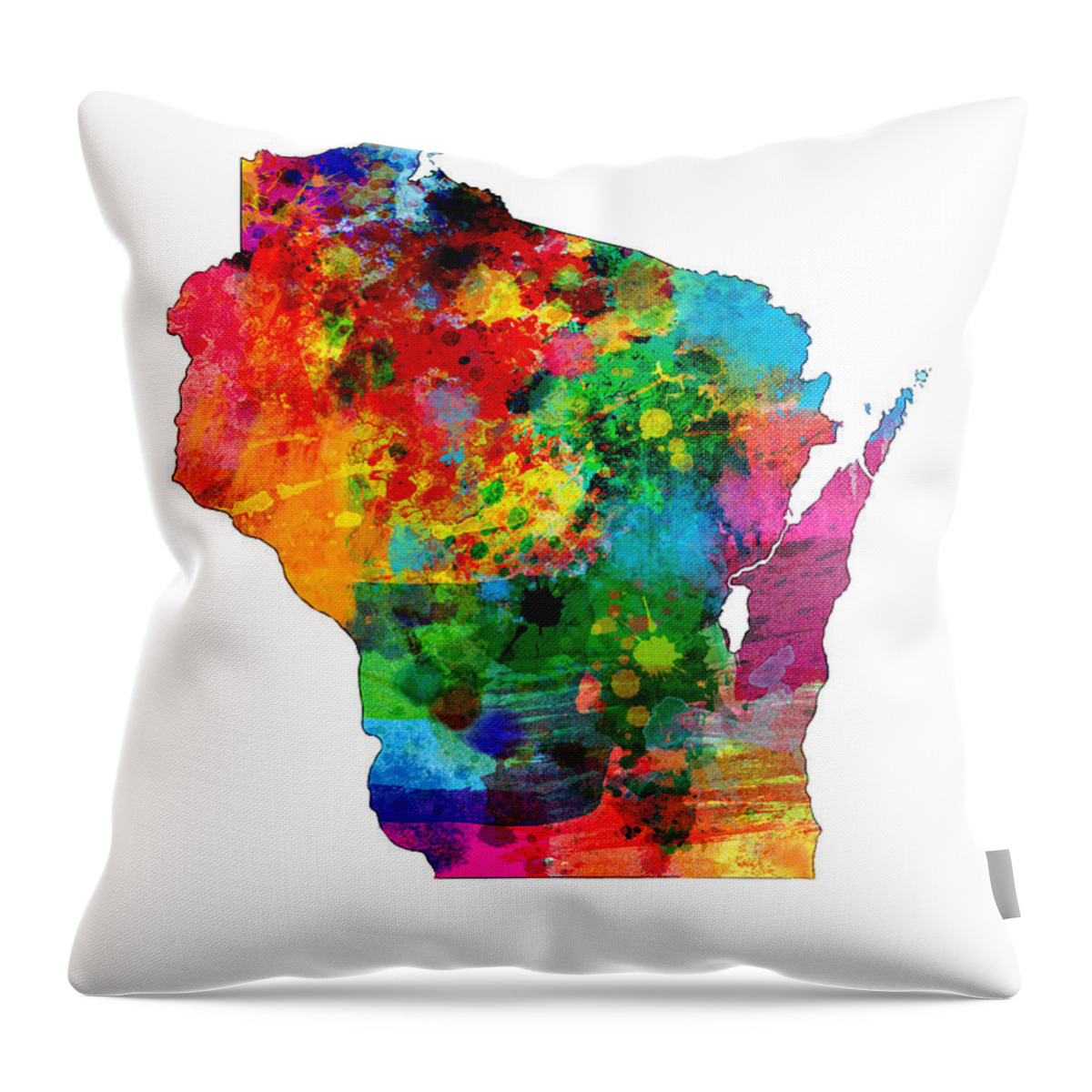 United States Map Throw Pillow featuring the digital art Wisconsin Map by Michael Tompsett