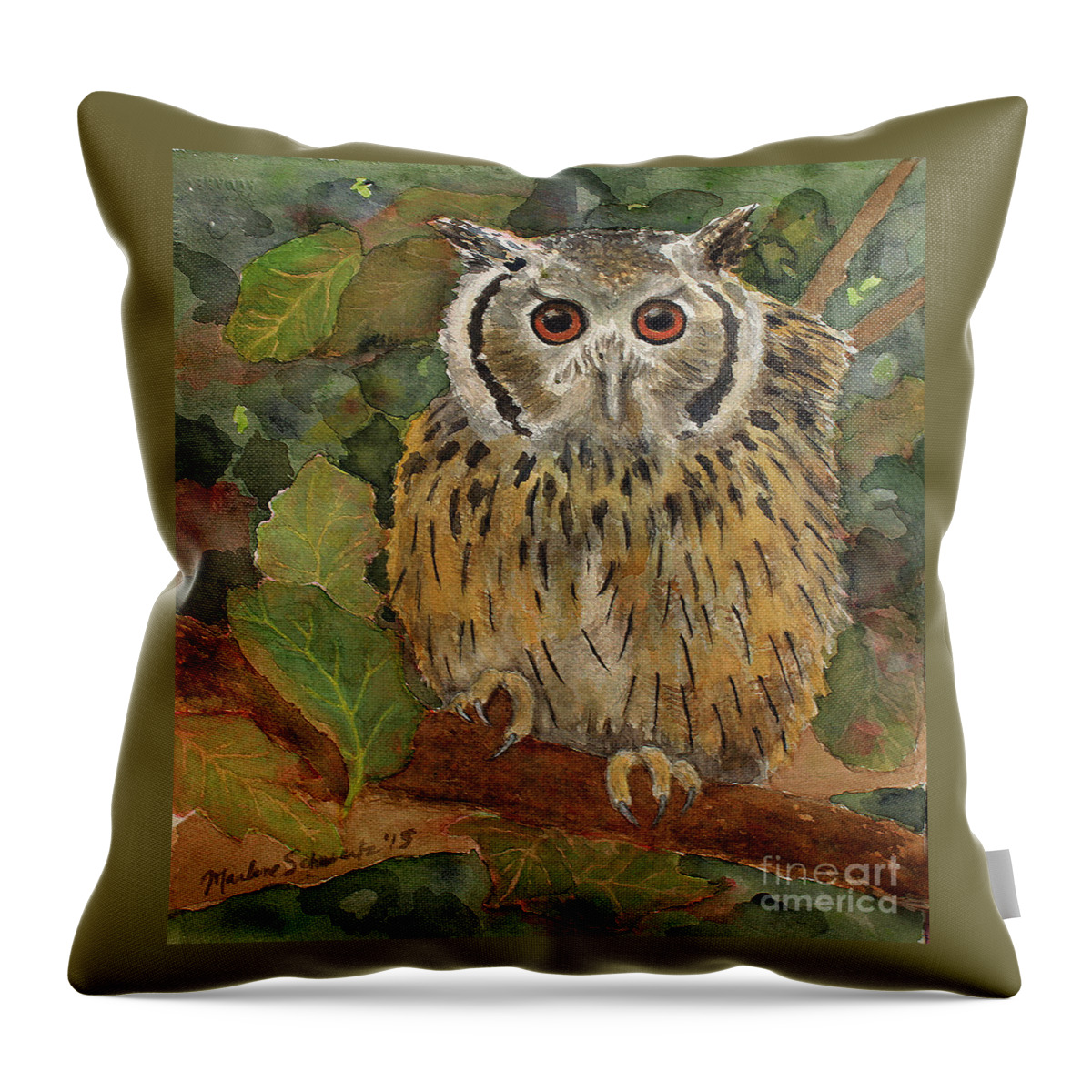 Owl Throw Pillow featuring the painting Wise Guy by Marlene Schwartz Massey