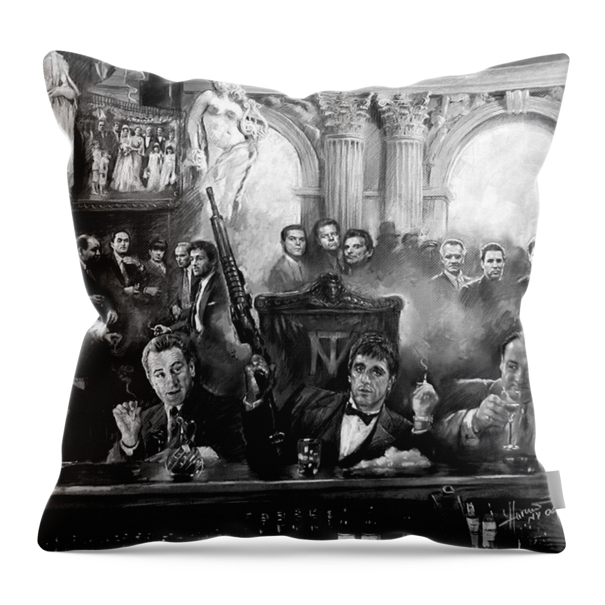 Gangsters Throw Pillow featuring the mixed media Wise Guys by Ylli Haruni
