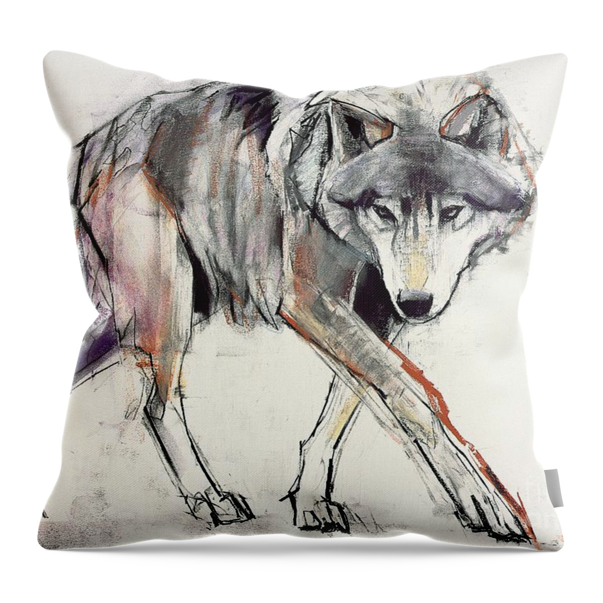 Wolf Throw Pillow featuring the painting Wolf by Mark Adlington