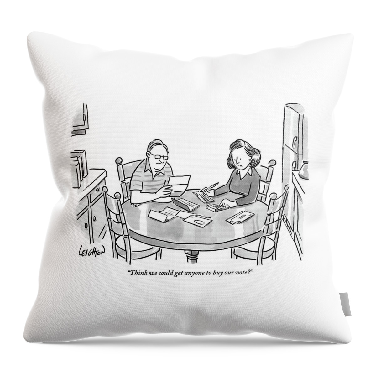 Woman Speaks To Man As They Do Bills At A Table Throw Pillow