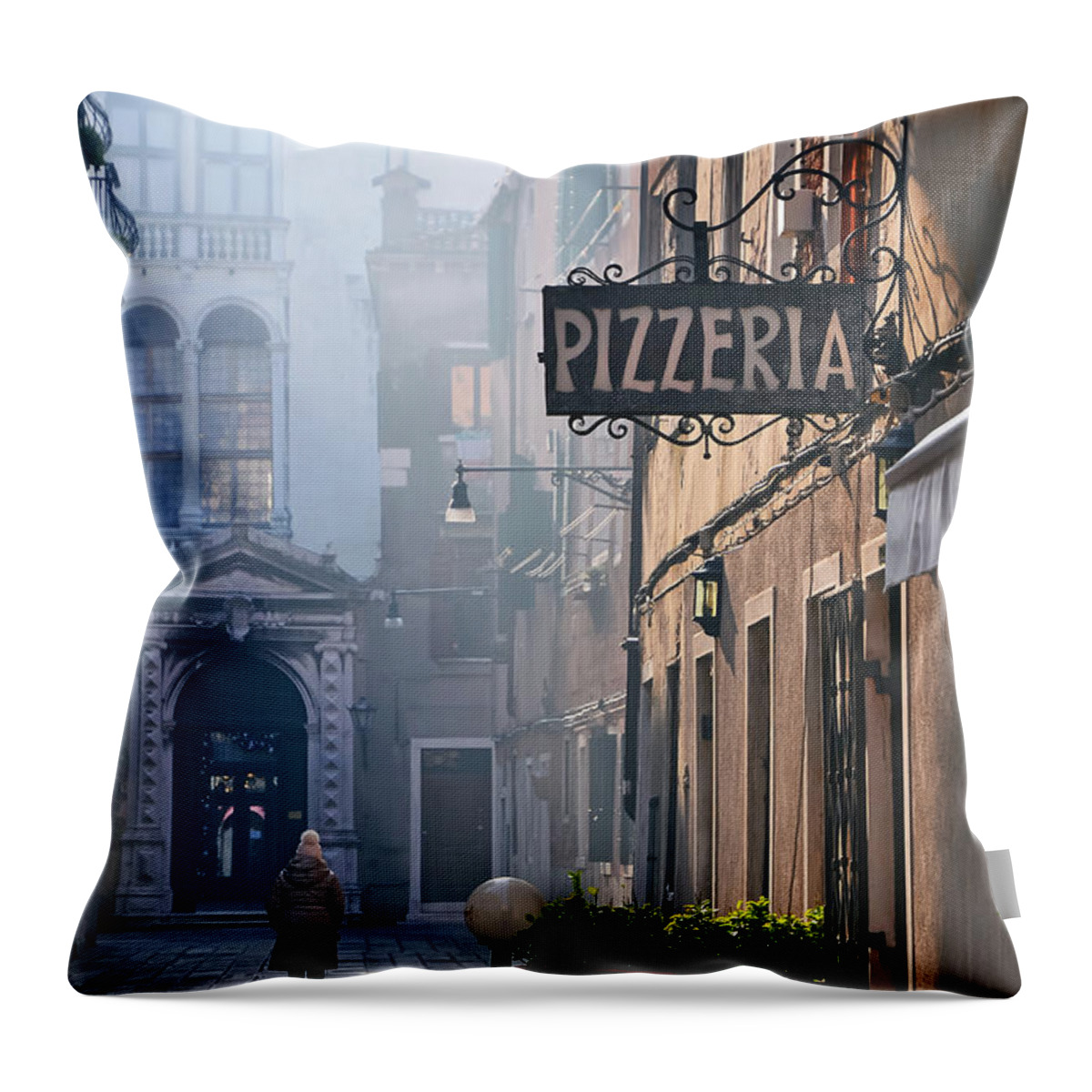 Arch Throw Pillow featuring the photograph Woman Walking On Beautiful Street In by Alexandre Moreau