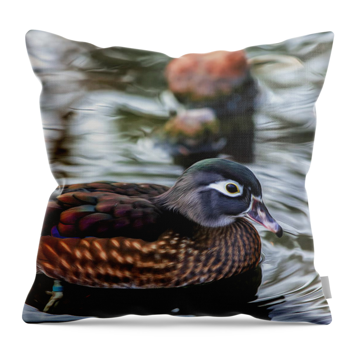 Wildlife Throw Pillow featuring the photograph Wood Duck Hen by Bill and Linda Tiepelman