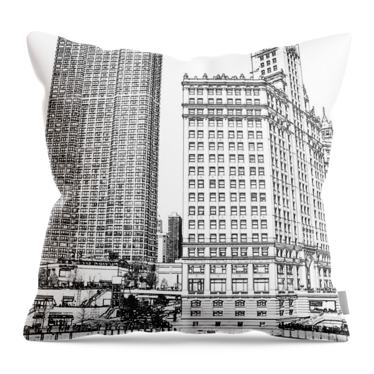 Wrigley Tower Throw Pillow featuring the digital art Wrigley Clock Tower in Chicago by Dejan Jovanovic