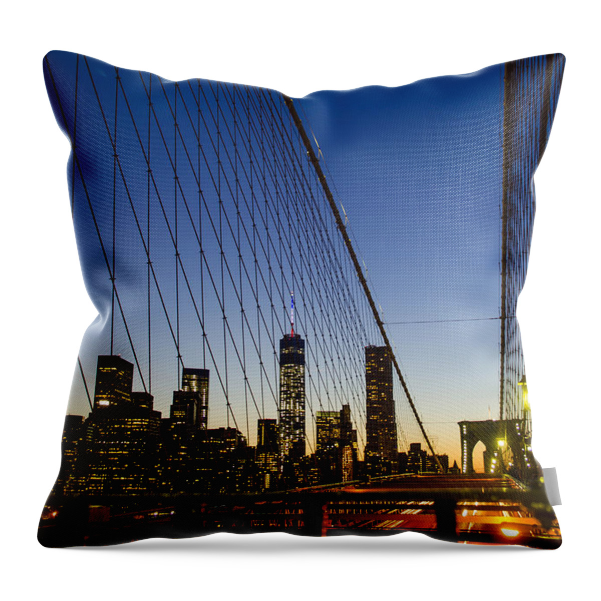 Wtc1 Throw Pillow featuring the photograph WTC1 from Brooklyn Bridge by GeeLeesa Productions