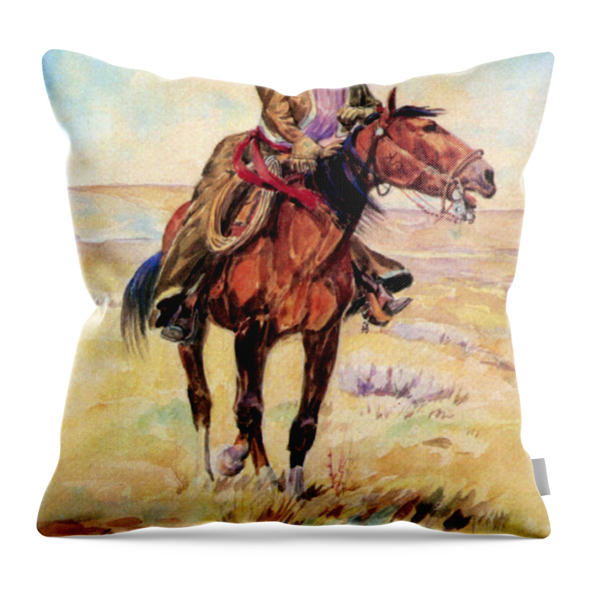 Occupation Throw Pillow featuring the painting Wyoming Cowgirl, 1907 by Science Source