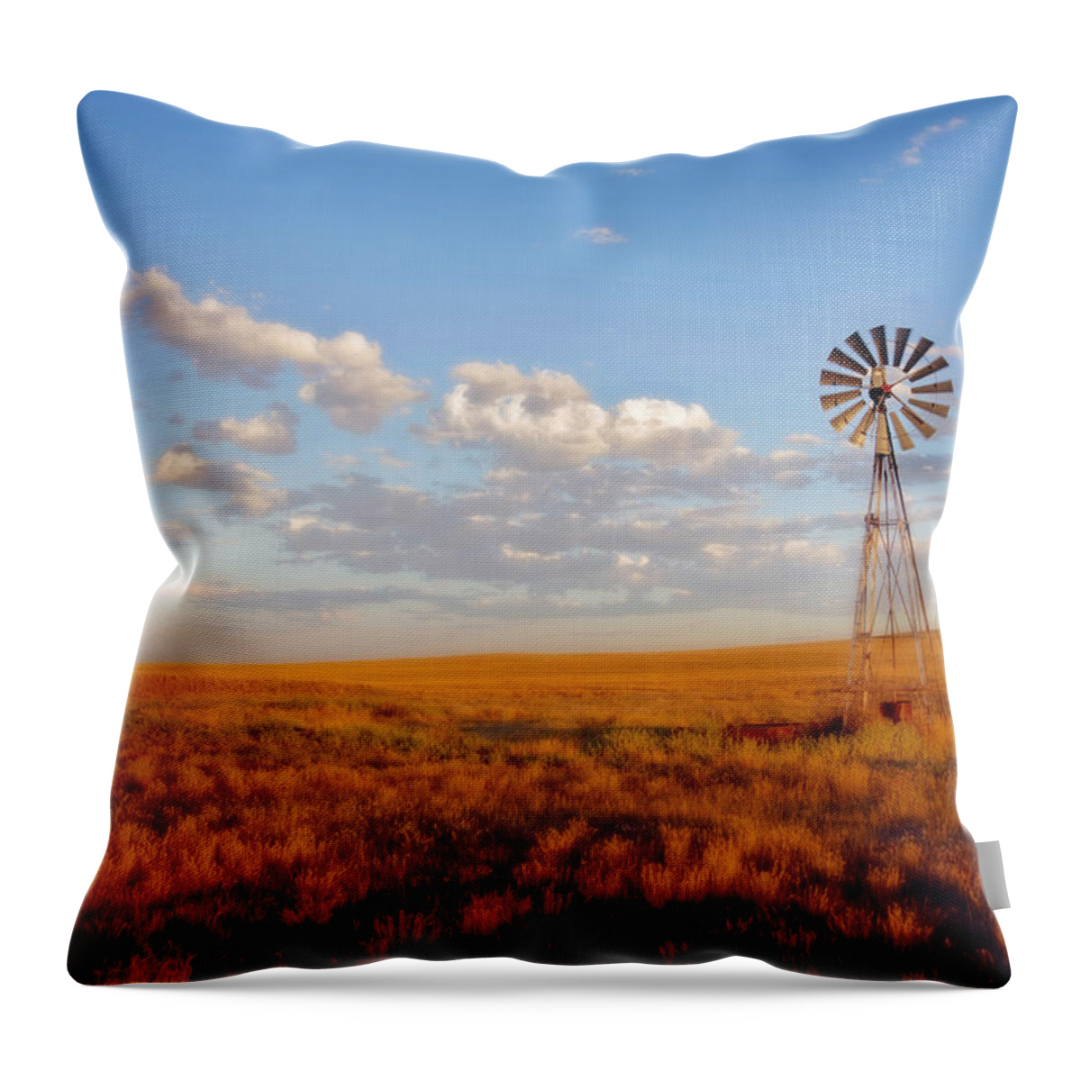 Wyoming Throw Pillow featuring the photograph Windmill at Sunset by Amanda Smith