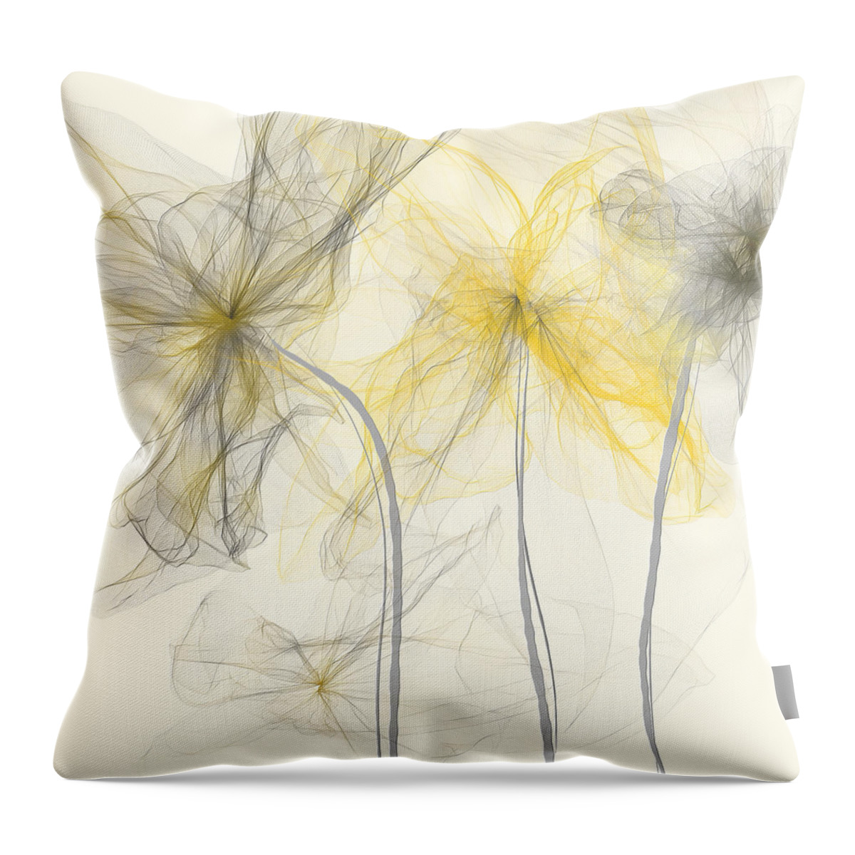 Yellow Throw Pillow featuring the painting Yellow And Gray Flowers Impressionist by Lourry Legarde