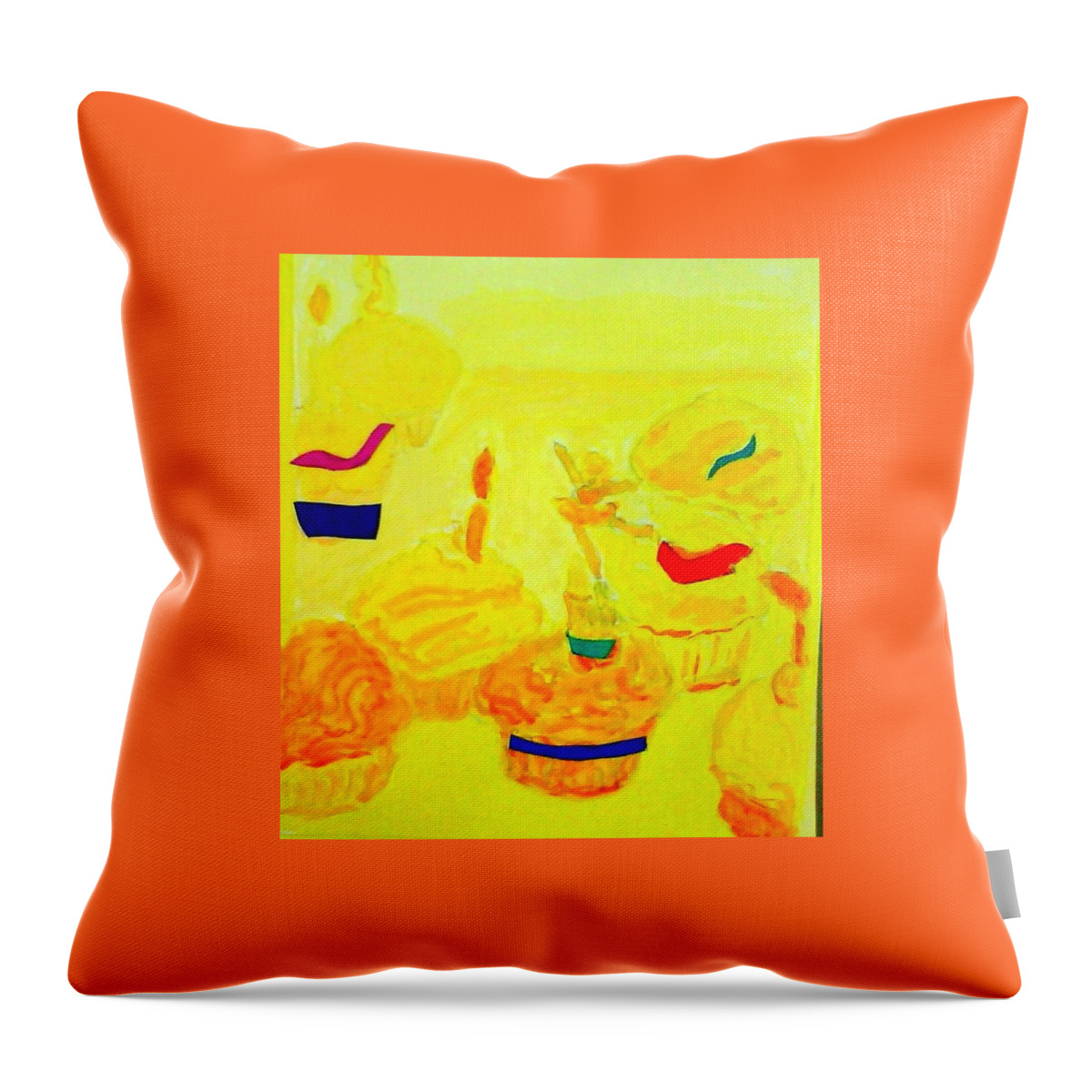 Yellow Cupcakes Throw Pillow featuring the painting Yellow Cupcakes by Suzanne Berthier