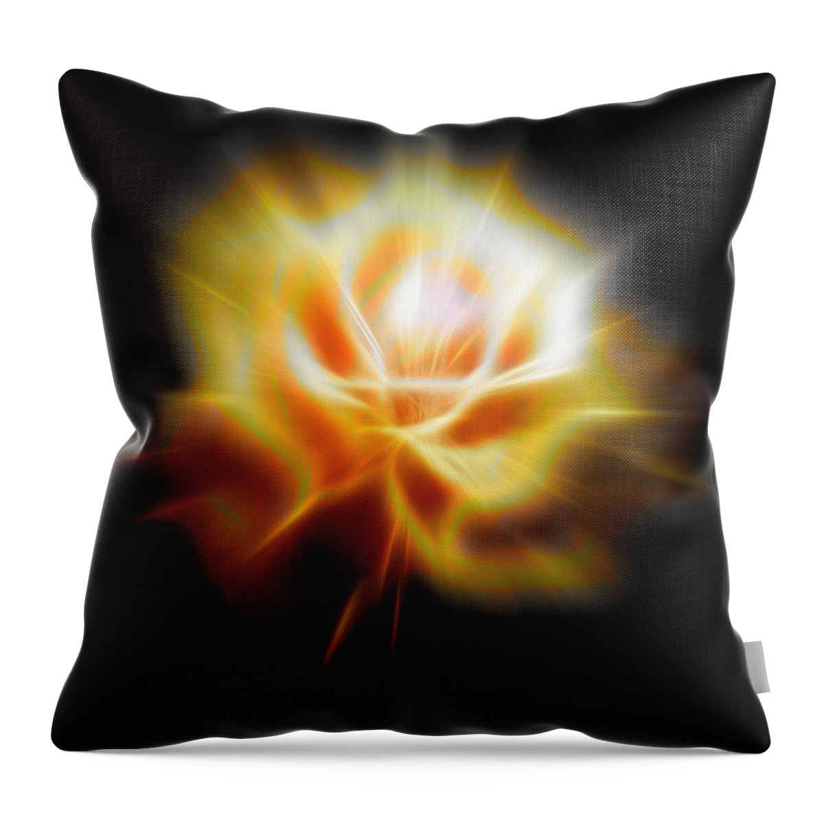 Yellow Throw Pillow featuring the digital art Yellow glowing Rose by Lilia D