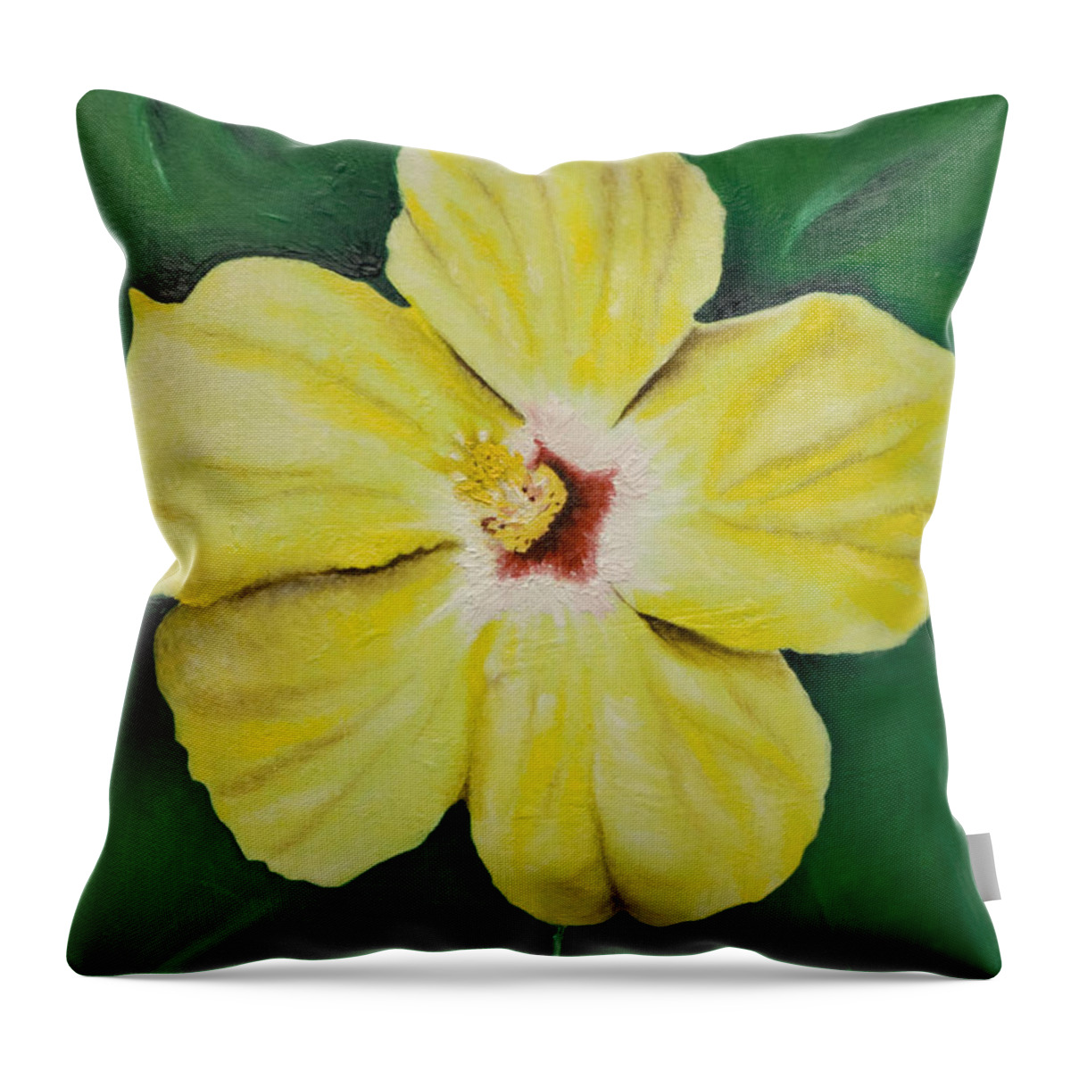 Observational Art Throw Pillow featuring the painting Yellow Hibiscus by Stephen J DiRienzo