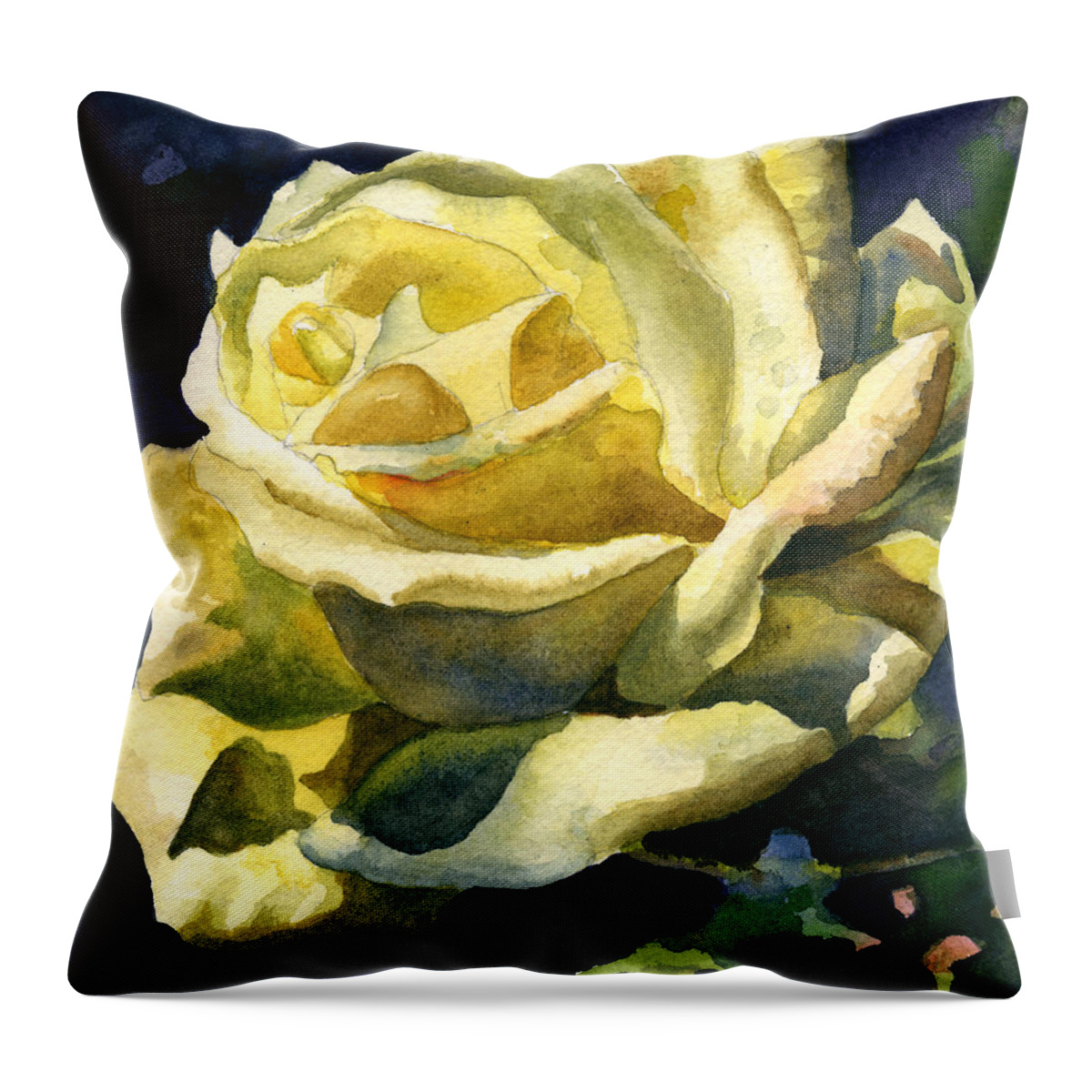 Yellow Rose Painting Throw Pillow featuring the painting Yellow Rose by Anne Gifford