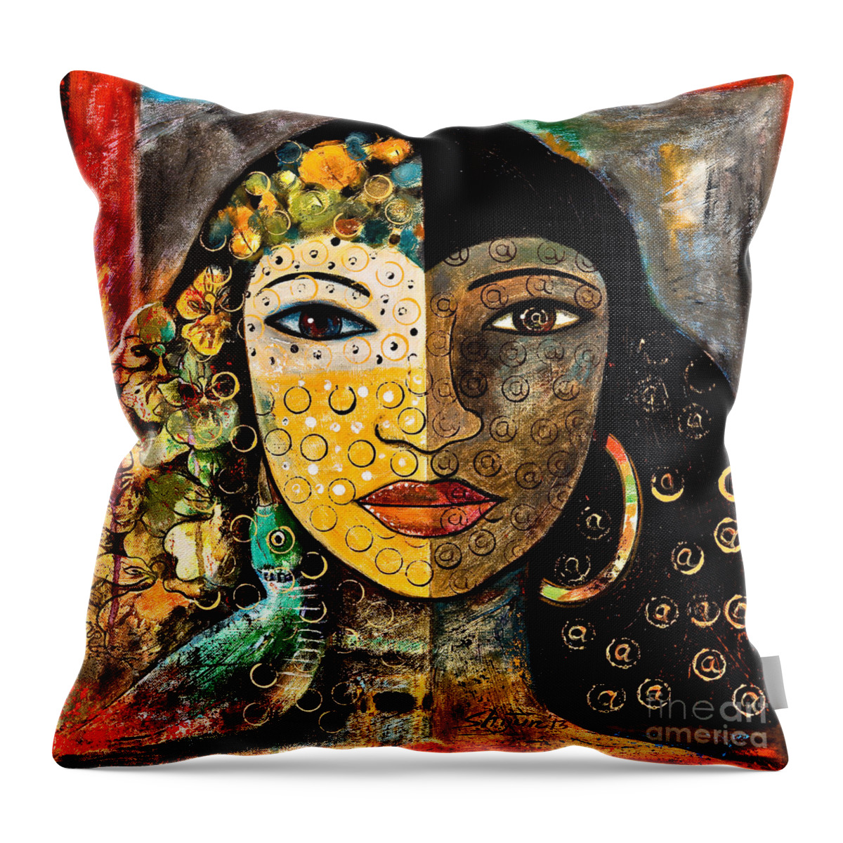 Woman Throw Pillow featuring the painting Yesterday and Today by Shijun Munns
