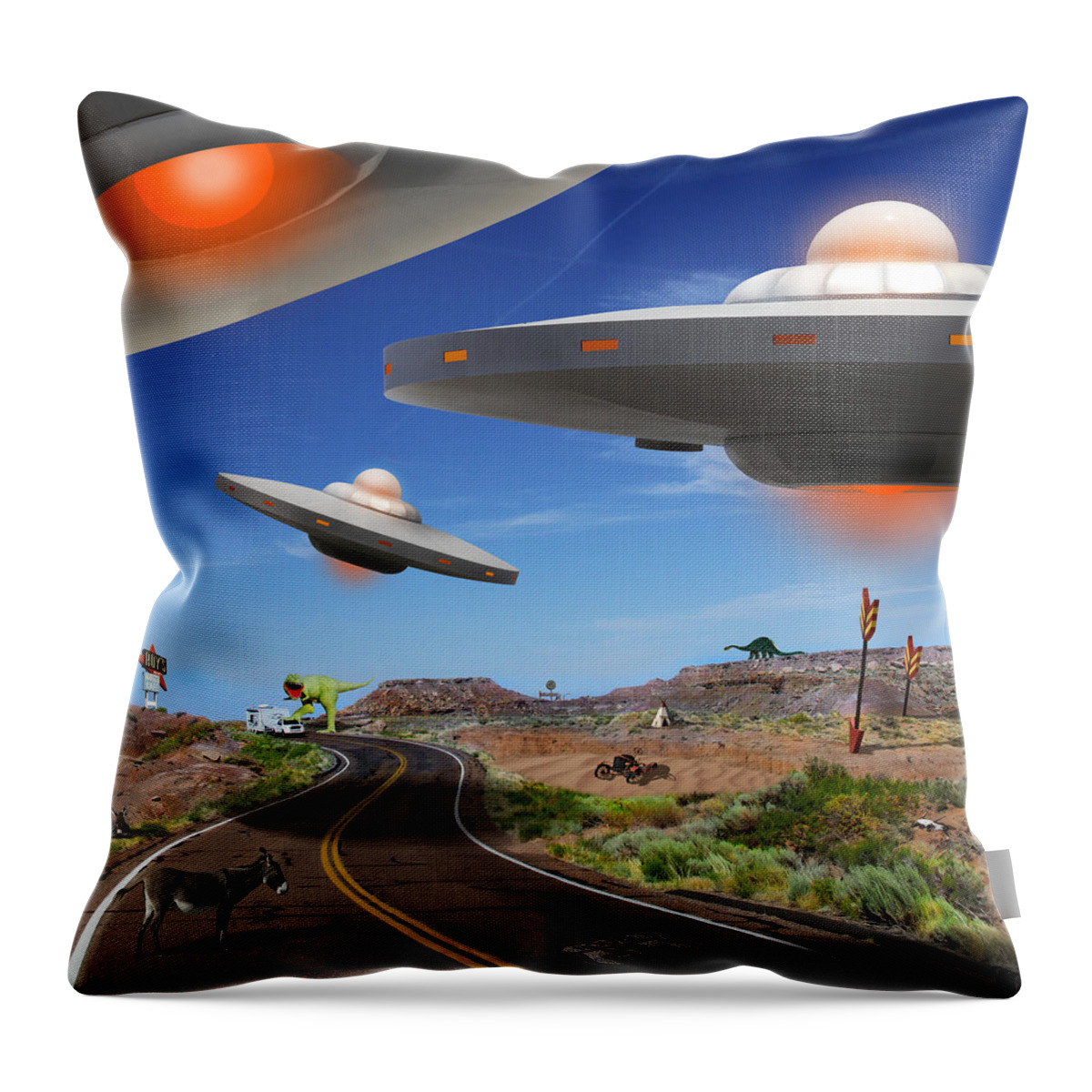 Surrealism Throw Pillow featuring the photograph You Never Know What You will See On Route 66 2 by Mike McGlothlen
