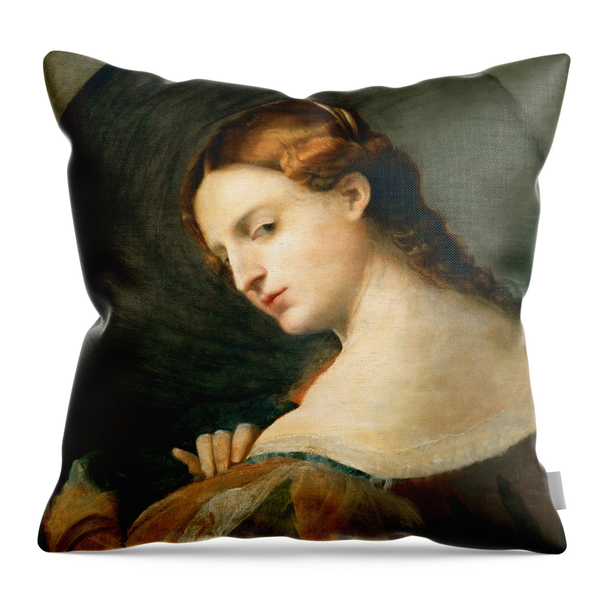 Palma Vecchio Throw Pillow featuring the painting Young Woman in Profile by Palma Vecchio