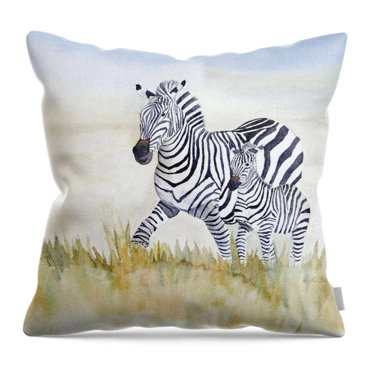 Zebra Throw Pillow featuring the painting Zebra Family by Laurel Best