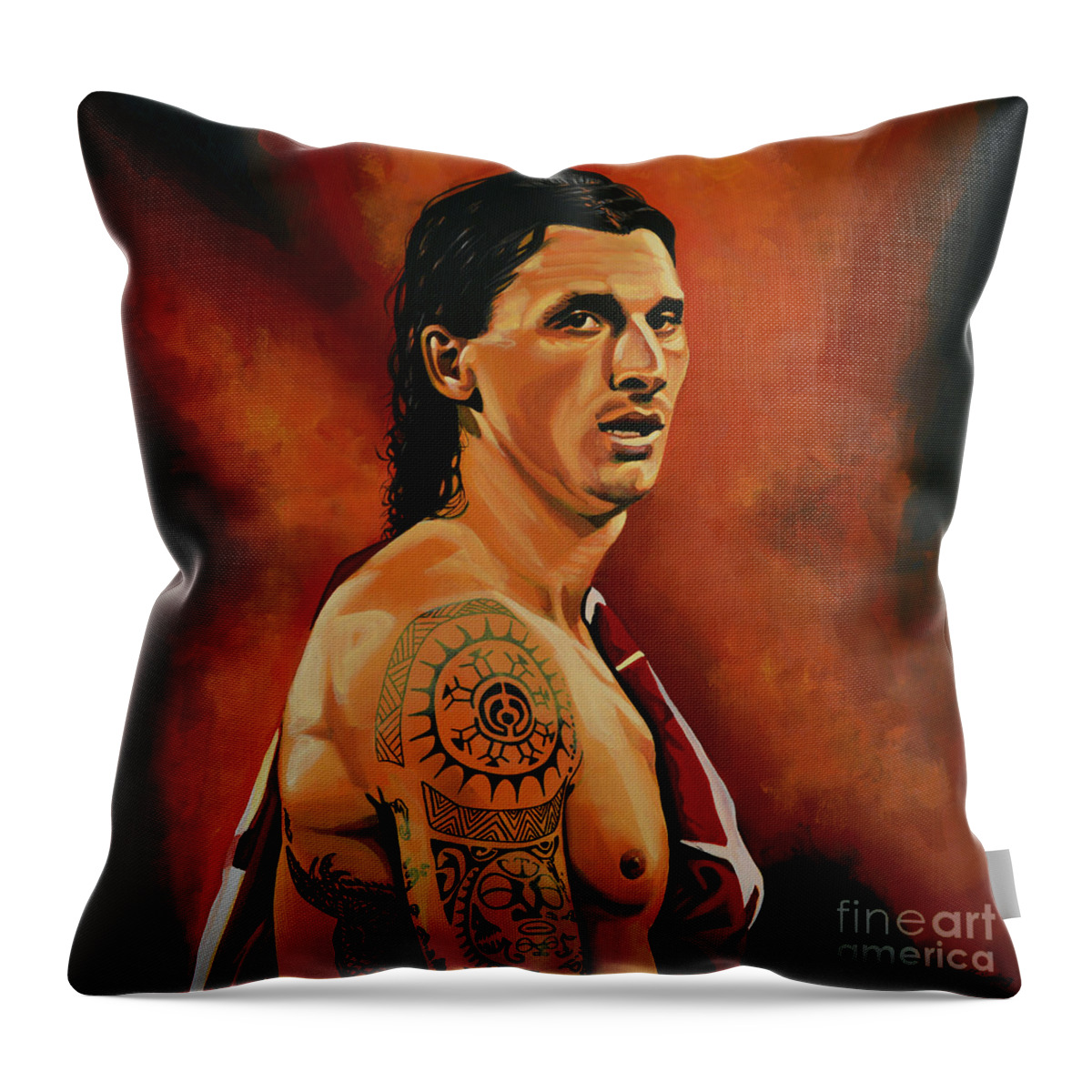 Zlatan Ibrahimovic Throw Pillow featuring the painting Zlatan Ibrahimovic Painting by Paul Meijering