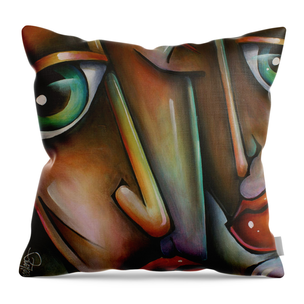 Portrait Throw Pillow featuring the painting 'Together' by Michael Lang
