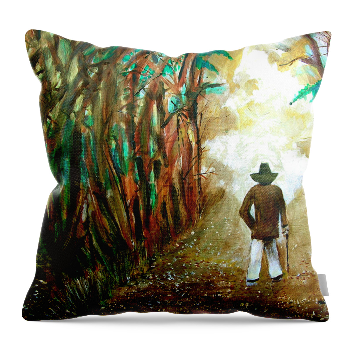 A Fall Walk In The Woods Throw Pillow featuring the painting A Fall Walk in the Woods by Seth Weaver