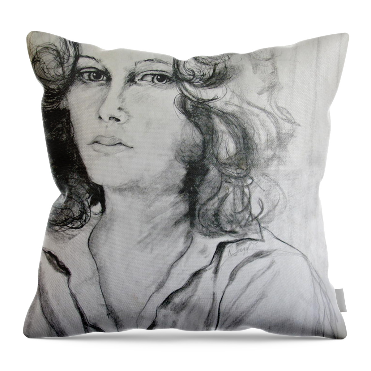 Portrait Throw Pillow featuring the drawing A Look Within by Rory Siegel