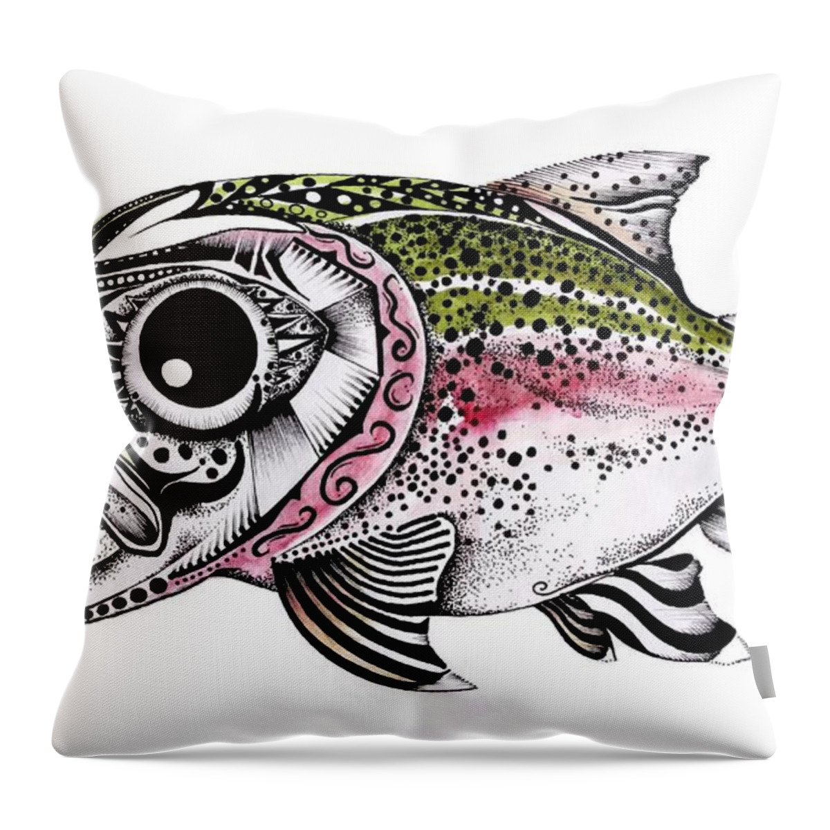 Rainbow Trout Throw Pillow featuring the painting Abstract Alaskan Rainbow Trout by J Vincent Scarpace