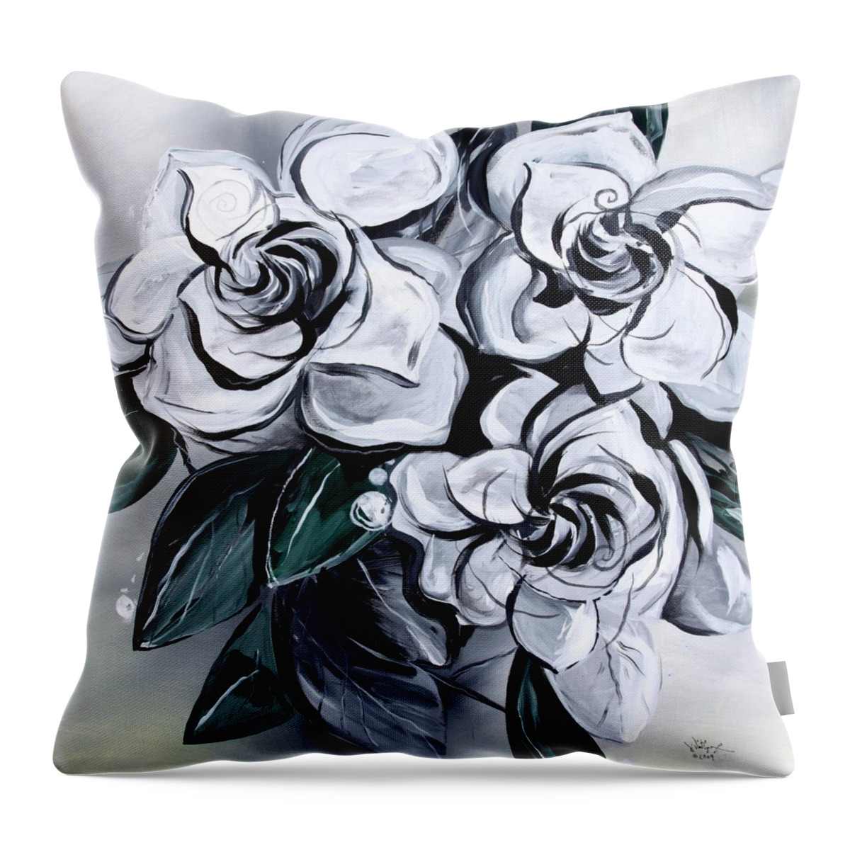 Gardenias Throw Pillow featuring the painting Abstract Gardenias by J Vincent Scarpace