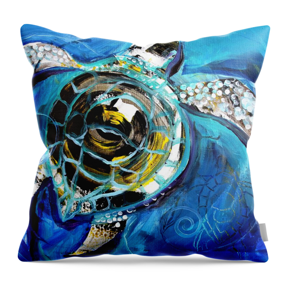 Sea Turtle Throw Pillow featuring the painting Abstract Sea Turtle in C Minor by J Vincent Scarpace