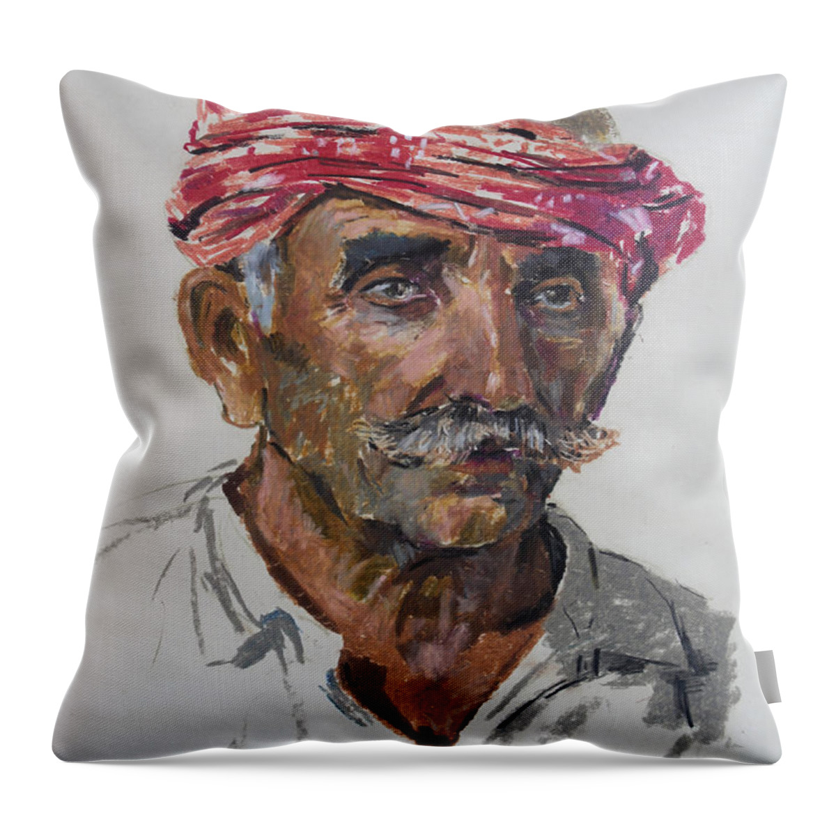 Albanian Throw Pillow featuring the pastel Albanian Mountaineer by Ylli Haruni