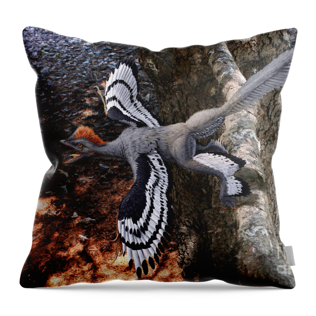Paleoart Throw Pillow featuring the digital art Anchiornis huxleyi by Julius Csotonyi
