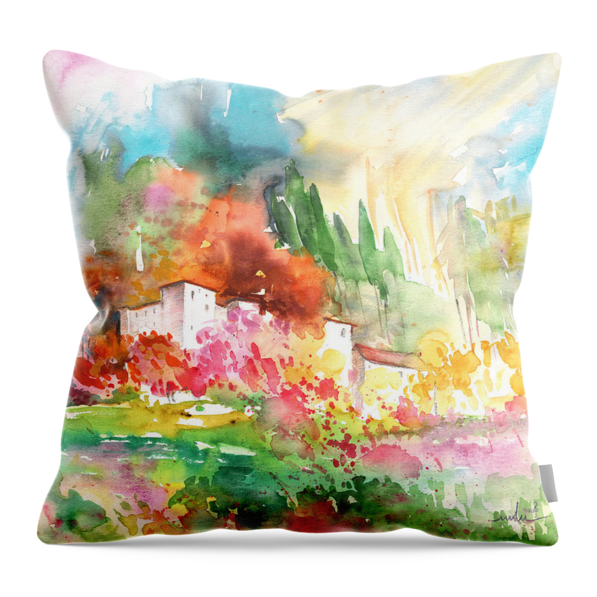 Travel Throw Pillow featuring the painting Andalusian Village by Miki De Goodaboom