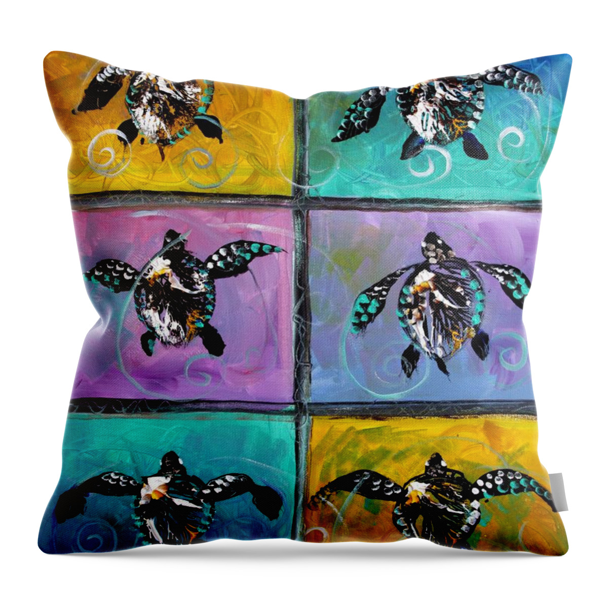Sea Turtles Throw Pillow featuring the painting Baby Sea Turtles Six by J Vincent Scarpace
