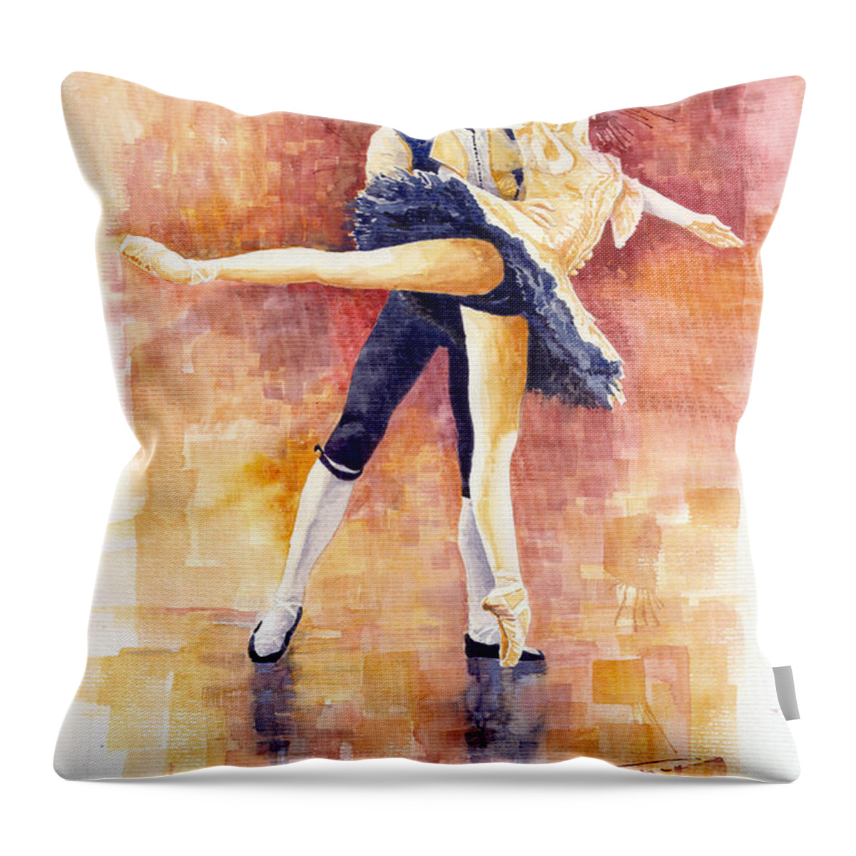 Watercolour Throw Pillow featuring the painting Balet 01 by Yuriy Shevchuk