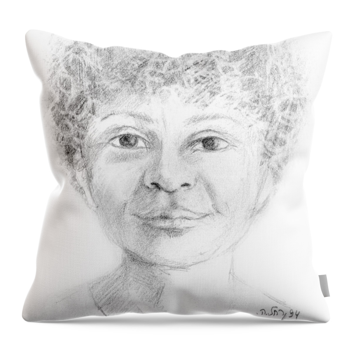 Boy or girl woman or man African or Asian has curly hair big lips and a big  head Throw Pillow by Rachel Hershkovitz - Fine Art America