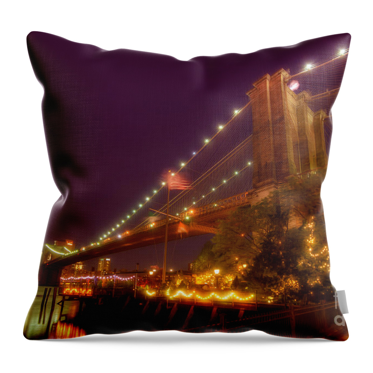 Art Throw Pillow featuring the photograph Brooklyn Bridge At Night by Yhun Suarez
