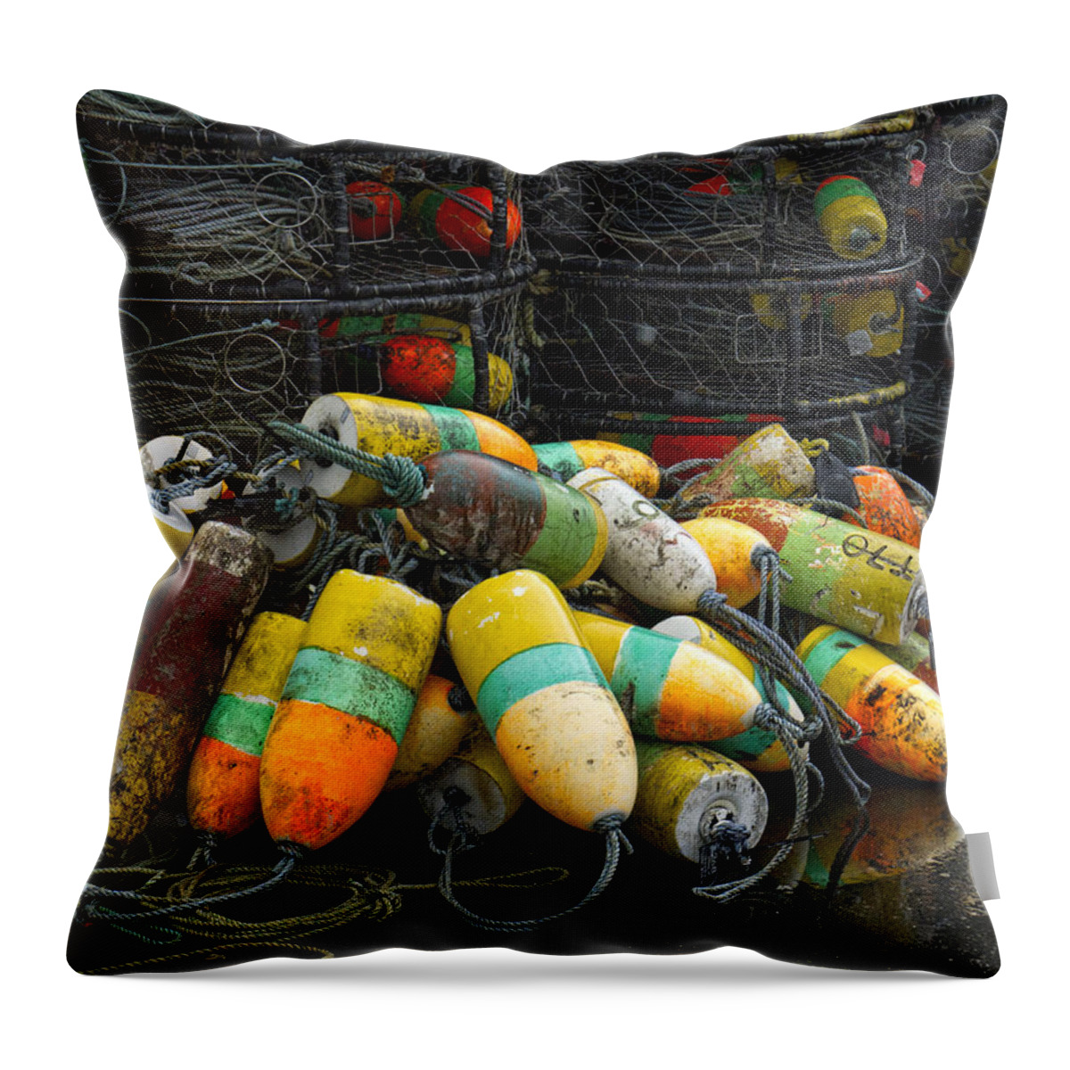 Fishing Throw Pillow featuring the photograph Buoys and Crabpots on the Oregon Coast by Carol Leigh