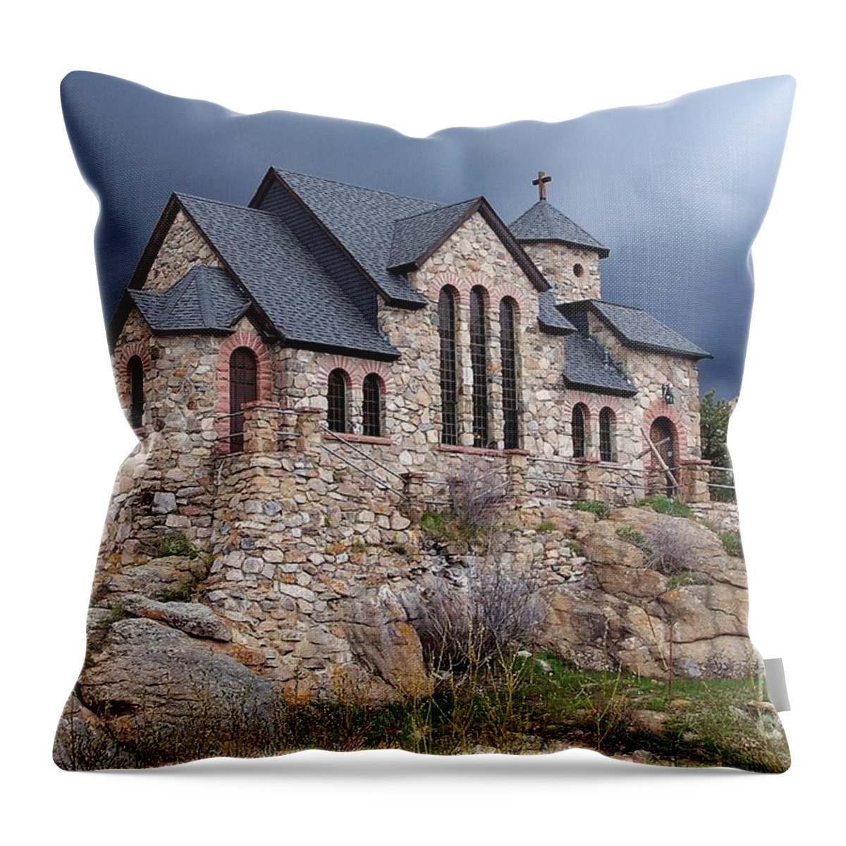 Churches Throw Pillow featuring the photograph Chapel on the Rocks No. 1 by Dorrene BrownButterfield