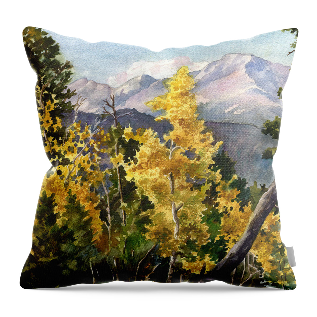 Colorado Rocky Mountains Painting Throw Pillow featuring the painting Chief's Head Mountain by Anne Gifford