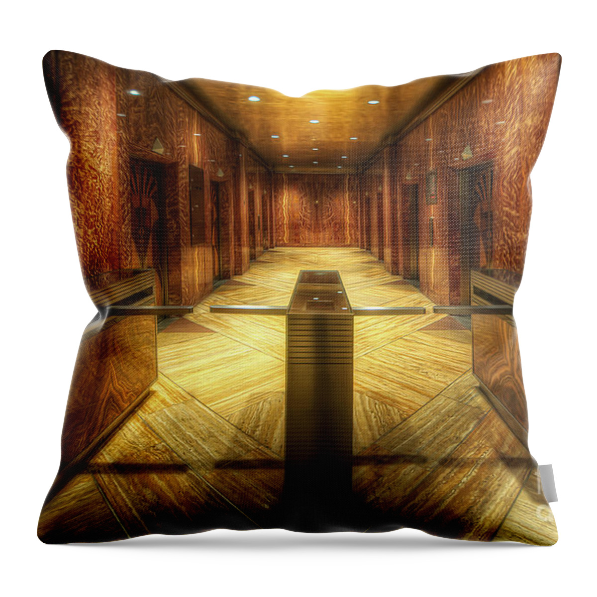  Yhun Suarez Throw Pillow featuring the photograph Chrysler Building Elevator Lobby by Yhun Suarez