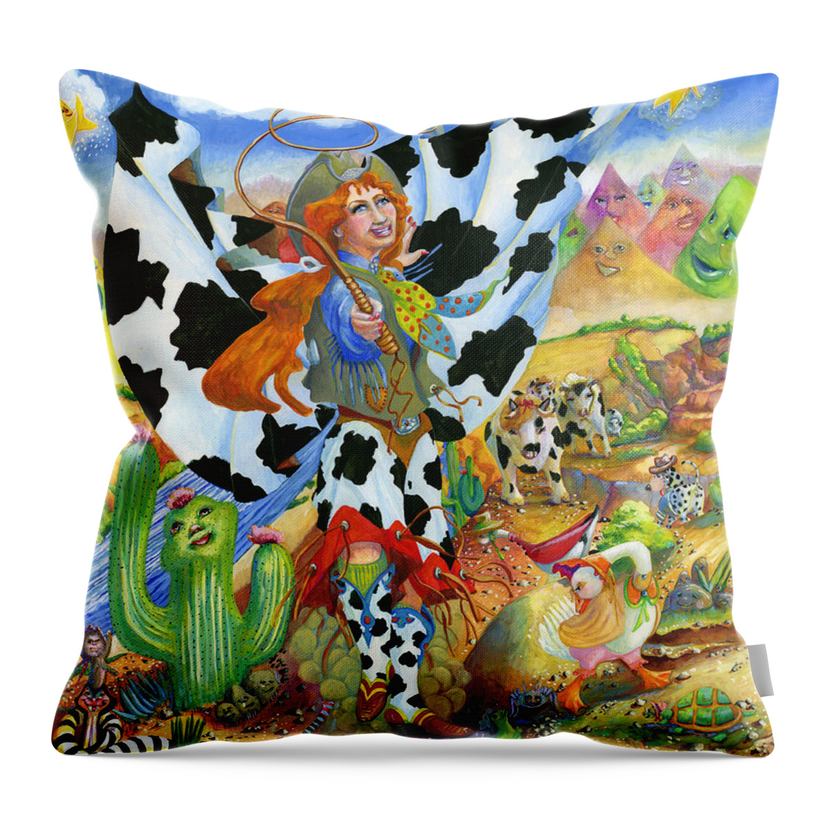 Cowgirl Throw Pillow featuring the painting Cowgirl Angel of the West by Jacquelin L Vanderwood Westerman