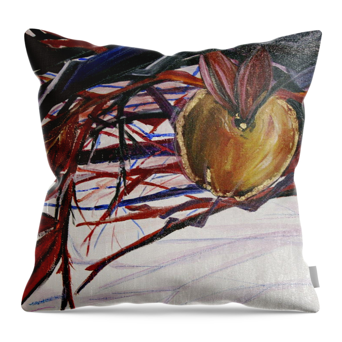 Apple Throw Pillow featuring the painting Fifth World One by Kate Fortin
