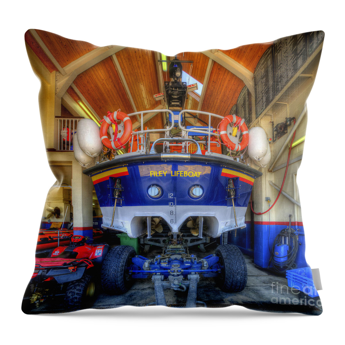Yhun Suarez Throw Pillow featuring the photograph Filey Lifeboat by Yhun Suarez
