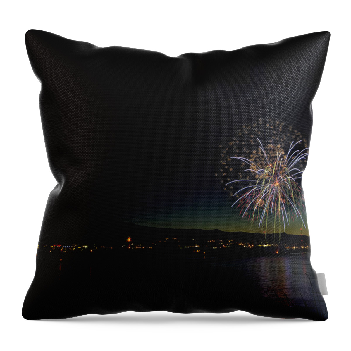 Hdr Throw Pillow featuring the photograph Fireworks on the River by Brad Granger