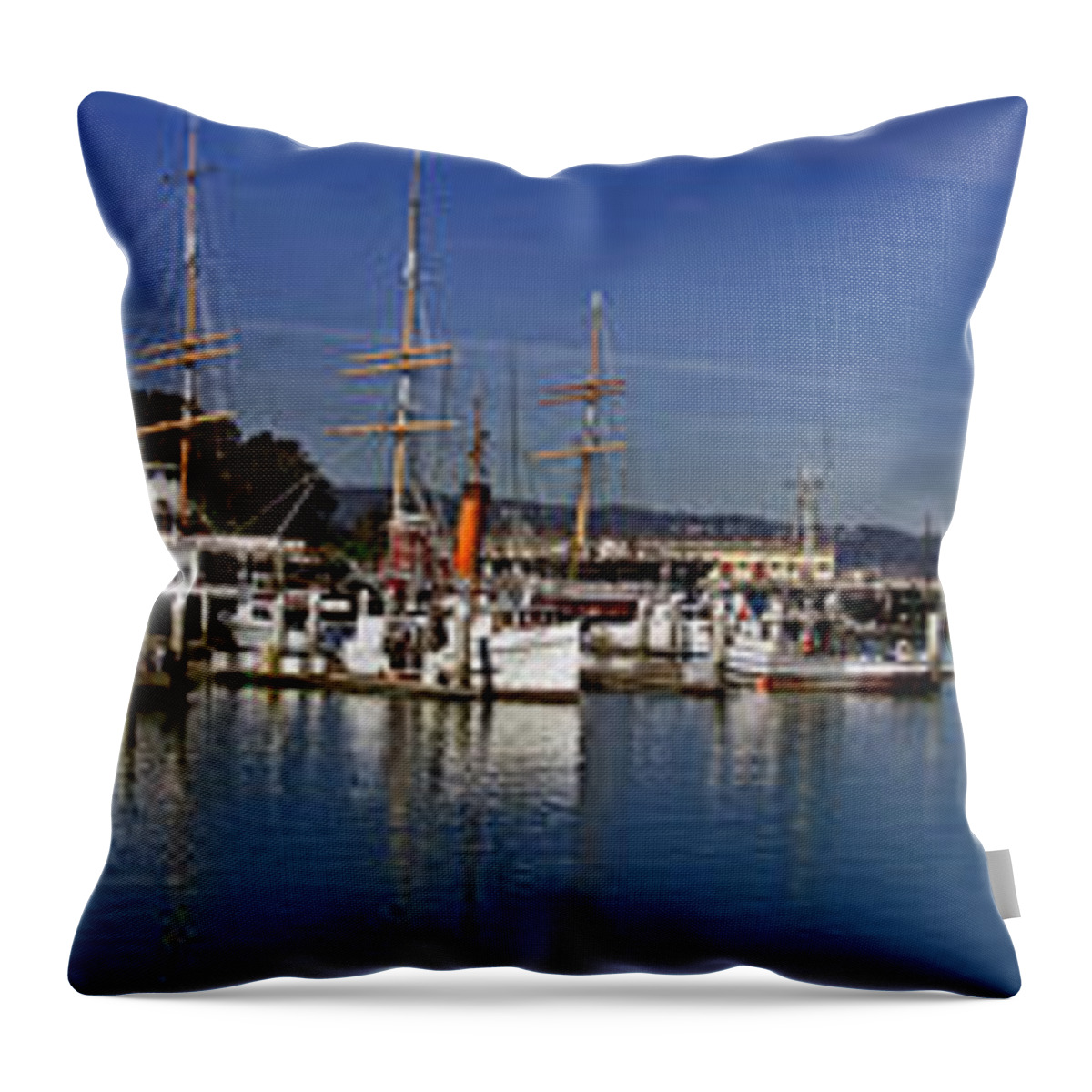Panoramic Throw Pillow featuring the photograph Fisherman's Wharf by S Paul Sahm
