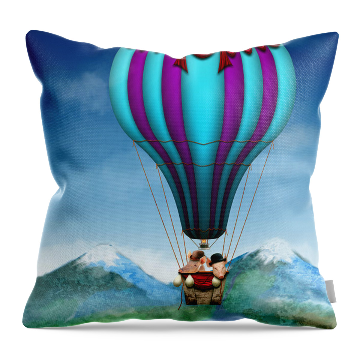 Pig Throw Pillow featuring the photograph Flying Pig - Balloon - Up up and Away by Mike Savad